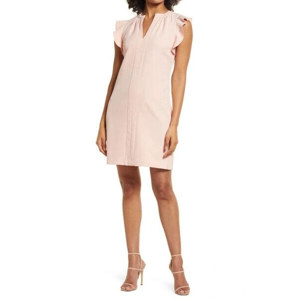 NWT Vince Camuto Pink Ruffle Trim Mini Dress V-Neck Sleeveless Women's Size 4